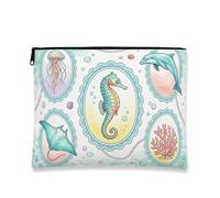Bolsa de maquillaje vintage de fantasía, bolsa de viaje de cosméticos Aqua Sea Creatures para mujer, organizador portátil de lona con cremallera, bolsa de aseo de playa de verano, Agua (Aqua), 7x9