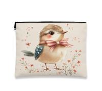 Bolsa de maquillaje vintage de pájaros, bonita bolsa de viaje con diseño de estrella azul, bolsa de viaje portátil de lona pequeña con cremallera, organizador de regalo para festivales de primavera
