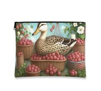 Bolsa de maquillaje vintage de pato, bolsa de viaje para cosméticos con patrón de frutas fantásticas para mujeres, organizador portátil de lona con cremallera, para festivales de verano, Varios