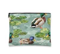 Bolsa de maquillaje vintage de pato, bolsa de viaje para cosméticos de estanque de acuarela para mujer, organizador portátil con cremallera pequeña, bolsa de aseo de primavera, Verde, 7x9 Inch, Pato