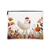 Bolsa de maquillaje vintage de pollo de otoño de 7 x 9 pulgadas para bolso de viaje, bolsa de cosméticos con patrón de flores silvestres para mujer, organizador portátil de lona con cremallera
