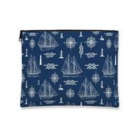 Bolsa de maquillaje vintage náutica, diseño de barcos de vela y brújula, bolsa de viaje para mujeres, organizador portátil de lona con cremallera, bolsa de aseo de playa de verano, Azul marino, 7x9