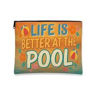 Bolsa de maquillaje vintage tropical, Life Is Better at the Pool para mujeres, organizador portátil de lona con cremallera, bolsa de aseo de viaje de verano, Naranja, 7x9 Inch, Piscina