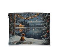 Bolsa de maquillaje Winter Wonderland, acogedora bolsa de viaje para cosméticos de perro y cabaña para mujeres, organizador portátil de lona con cremallera, bolsa de aseo de vacaciones de 7 x 9