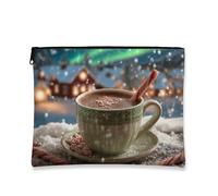 Bolsa de maquillaje Winter Wonderland, acogedora bolsa de viaje para cosméticos de vacaciones de chocolate caliente para mujeres, organizador portátil de lona con cremallera, bolsa de aseo navideña