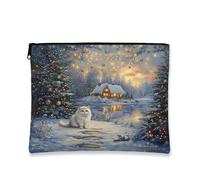 Bolsa de maquillaje Winter Wonderland, acogedora bolsa de viaje para mujeres, organizador portátil de lona con cremallera, bolsa de aseo para el cuidado de la piel de vacaciones, 7 x 9 pulgadas