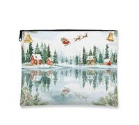 Bolsa de maquillaje Winter Wonderland, bolsa de cosméticos vintage para mujer, organizador portátil pequeño con cremallera, bolsa de aseo de Navidad, Blanco, 7x9 Inch, Bolsa