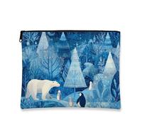 Bolsa de maquillaje Winter Wonderland, bolsa de viaje de cosméticos de animales del bosque azul para mujeres, organizador portátil de lona con cremallera, bolsa de aseo para el cuidado de la piel de