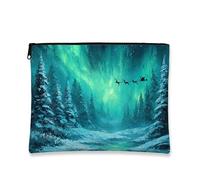 Bolsa de maquillaje Winter Wonderland, bolsa de viaje para cosméticos de color verde azulado Aurora Boreal para mujer, organizador portátil de lona con cremallera, bolsa de aseo para el cuidado de la