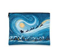 Bolsa de maquillaje Winter Wonderland, bolsa de viaje para cosméticos de Navidad para mujer, organizador portátil de lona con cremallera, bolsa de aseo para el cuidado de la piel de vacaciones, Azul