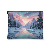 Bolsa de maquillaje Winter Wonderland, bolsa de viaje para cosméticos Scenic Mountain, organizador portátil de lona con cremallera, bolsa de aseo para el cuidado de la piel de vacaciones, Azul, 7x9