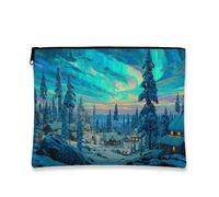 Bolsa de maquillaje Winter Wonderland, bolsa de viaje vintage Aurora Borealis para mujer, organizador portátil de lona con cremallera, bolsa de aseo para el cuidado de la piel de vacaciones, Azul, 7x9
