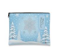 Bolsa de maquillaje Winter Wonderland, bolsa de viaje vintage con copos de nieve azules para mujer, organizador portátil de lona con cremallera, bolsa de aseo para el cuidado de la piel de vacaciones