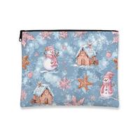 Bolsa de maquillaje Winter Wonderland, muñeco de nieve y casas de jengibre, bolsa de viaje para mujeres, organizador portátil de lona con cremallera, bolsa de aseo para el cuidado de la piel de