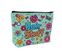 Bolsa de maquillaje y accesorios para el cabello, bolsa de cosméticos de nailon verde menta con diseño floral, 9.2 x 6.9 pulgadas, organizador de viaje impermeable para clips, bandas, herramientas de