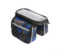 Bolsa de marco frontal de bicicleta con soporte para teléfono de pantalla táctil, bolsa de almacenamiento de lona de doble cara y cubierta de lluvia para ciclismo, azul (azul)