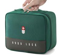 Bolsa de medicamentos de viaje para farmacia de gran capacidad, bolsa de emergencia médica, impermeable, bolsa de almacenamiento portátil, bolsa de medicamentos para casa, oficina, viajes (verde)