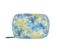 Bolsa de medicina abstracta de acuarela con diseño de flores, amarillo limón, azul claro, con compartimentos desmontables, pastillero acoplable, bolsa de viaje