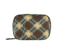 Bolsa de medicina clásico con patrón de rejilla café para viajar con compartimentos desmontables, organizador portátil con cierre para cartera