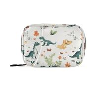 Bolsa de medicina con diseño de dinosaurios y flores de dibujos animados para viajar con compartimentos desmontables, organizador de pastillas reutilizable para bolso de viaje