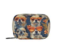 Bolsa de medicina estética para perros Chihuahua azul marino con compartimentos desmontables, organizador portátil de píldoras mensualmente para bolso