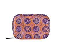 Bolsa de medicina tradicional india Rangoli naranja púrpura con compartimentos desmontables, organizador de píldoras de medicina portátil