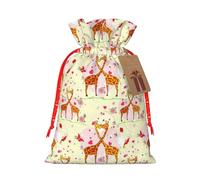 Bolsa de moda con estampado de flores y flores y jirafa, bolsa ligera con cordón y etiqueta de papel kraft para Navidad, Halloween