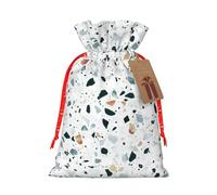 Bolsa de moda con estampado de mármol de terrazo en colores pastel, bolsa ligera con cordón y etiqueta kraft para Navidad y Halloween