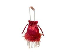 Bolsa de muñeca Knot Bolso tipo cubo for mujer con borlas de seda a la moda, bolso diseñador bolsos satén Color sólido for fiesta boda for(Red)