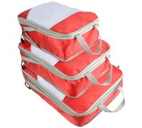 Bolsa de Nailon de 3 Piezas Almacenamiento para Ropa de Viaje | Conjunto de 3 Unidades, Malla Transpirable y Cierre, Resistente al Agua, Color Rojo, para Equipaje y Actividades al Aire