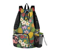 Bolsa de natación impermeable con cordón y botella de malla lateral | Saco de playa portátil de tela de fútbol suave y ligera, para camping, montañismo, pesca, flamenco tropical