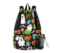 Bolsa de natación impermeable con cordón y botella de malla lateral | Saco de playa portátil de tela de fútbol suave y ligero, para compras diarias, viajes cortos, retro, Halloween