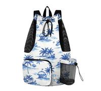 Bolsa de natación impermeable con cordón y botella de malla lateral | Saco de playa, suave, plegable, ligero, portátil, para correr, ciclismo, senderismo, hibisco hawaiano