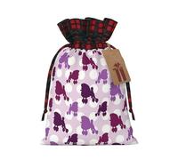 Bolsa de Navidad a cuadros a juego con diseño de caniche morado con cordón, 4.7 x 6.9 pulgadas para Navidad, Halloween