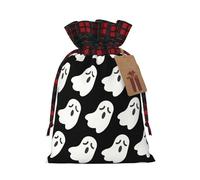Bolsa de Navidad a cuadros a juego con diseño de fantasmas de Halloween con cordón para fiestas de cumpleaños de Navidad, 4.7 x 6.9 pulgadas