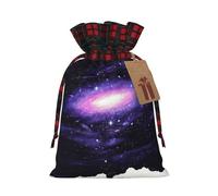 Bolsa de Navidad a cuadros a juego con diseño de galaxia y arte espacial, diseño de cordón para fiesta de Navidad, embalaje de regalo
