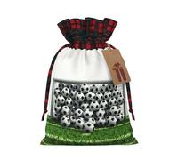 Bolsa de Navidad a cuadros a juego con estampado de campo de fútbol verde con cordón para fiestas de cumpleaños de Navidad, 4.7 x 6.9 pulgadas