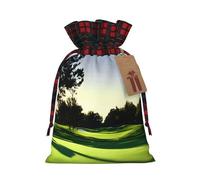 Bolsa de Navidad a cuadros a juego con estampado de campo de golf con cordón para fiestas de cumpleaños de Navidad, 4.7 x 6.9 pulgadas