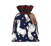 Bolsa de Navidad a cuadros a juego con estampado de corazón rosa camello con cordón, 4.7 x 6.9 pulgadas para Navidad, Halloween