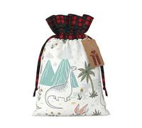Bolsa de Navidad a cuadros a juego con estampado de dinosaurios caminando con cordón, 4.7 x 6.9 pulgadas para Navidad Halloween