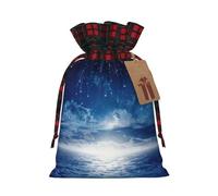 Bolsa de Navidad a cuadros a juego con estampado de estrellas y lunas, con cordón para fiestas de cumpleaños de Navidad, 4.7 x 6.9 pulgadas