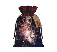 Bolsa de Navidad a cuadros a juego con estampado de fuegos artificiales de explosión con cordón, 4.7 x 6.9 pulgadas para Navidad, Halloween