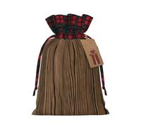 Bolsa de Navidad a cuadros a juego con estampado de grano de madera con cordón para fiestas de cumpleaños de Navidad, 4.7 x 6.9 pulgadas