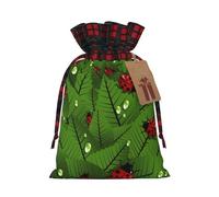 Bolsa de Navidad a cuadros a juego con estampado de hojas e insectos con cordón, 4.7 x 6.9 pulgadas para Navidad, Halloween