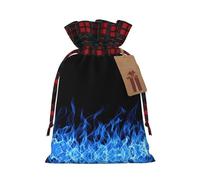 Bolsa de Navidad a cuadros a juego con estampado de llama azul con cordón, 4.7 x 6.9 pulgadas para Navidad, Halloween