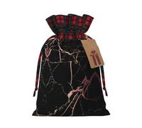 Bolsa de Navidad a cuadros a juego con estampado de mármol negro y oro rosa con cordón, 4.7 x 6.9 pulgadas para Navidad, Halloween