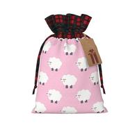 Bolsa de Navidad a cuadros a juego con estampado de ovejas rosas con cordón, 4.7 x 6.9 pulgadas para Navidad, Halloween