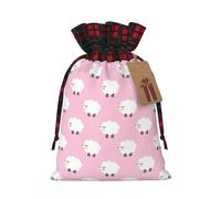 Bolsa de Navidad a cuadros a juego con estampado de ovejas rosas con cordón, 4.7 x 6.9 pulgadas para Navidad, Halloween