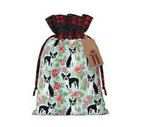 Bolsa de Navidad a cuadros a juego con estampado de perro con cordón, 4.7 x 6.9 pulgadas para Navidad, Halloween