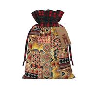 Bolsa de Navidad a cuadros a juego con estampado de retazos de tela africana con cordón, 4.7 x 6.9 pulgadas para Navidad, Halloween